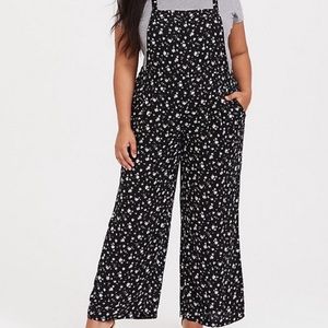 Torrid Black Floral Crepe Wide Leg Overall